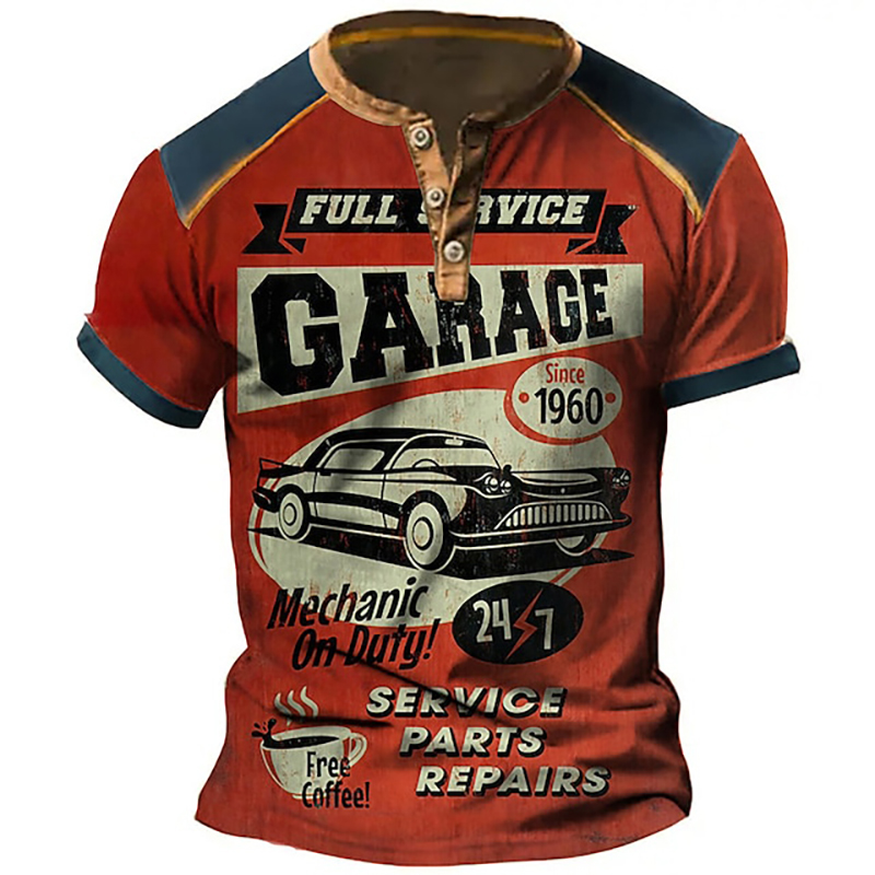 Vintage Collectible Buttons - Car Graphic 3D Print Vintage Henley