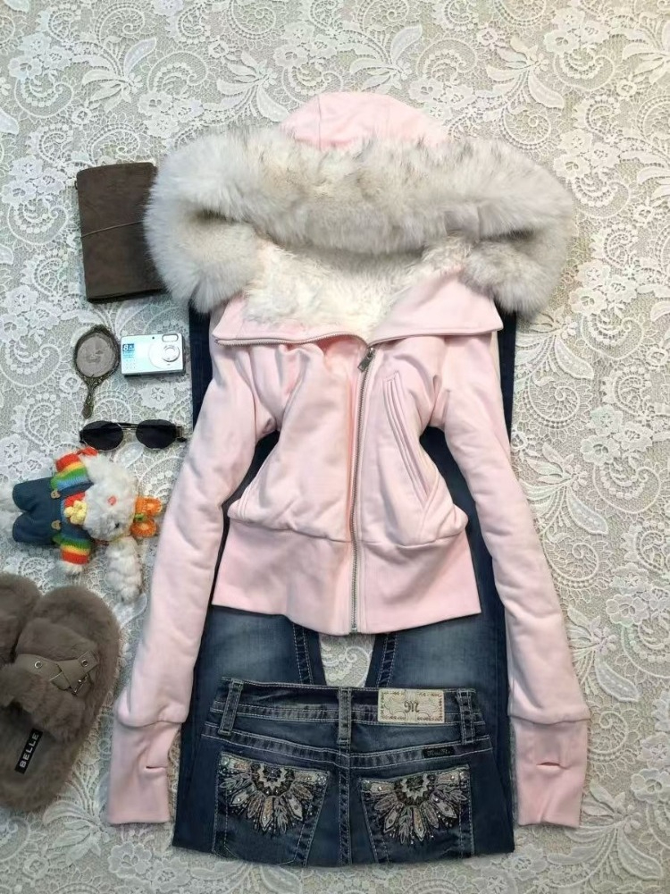 Vintage Zip Hoodie - Aesthetic Vintage Slim Hooded Coat Women