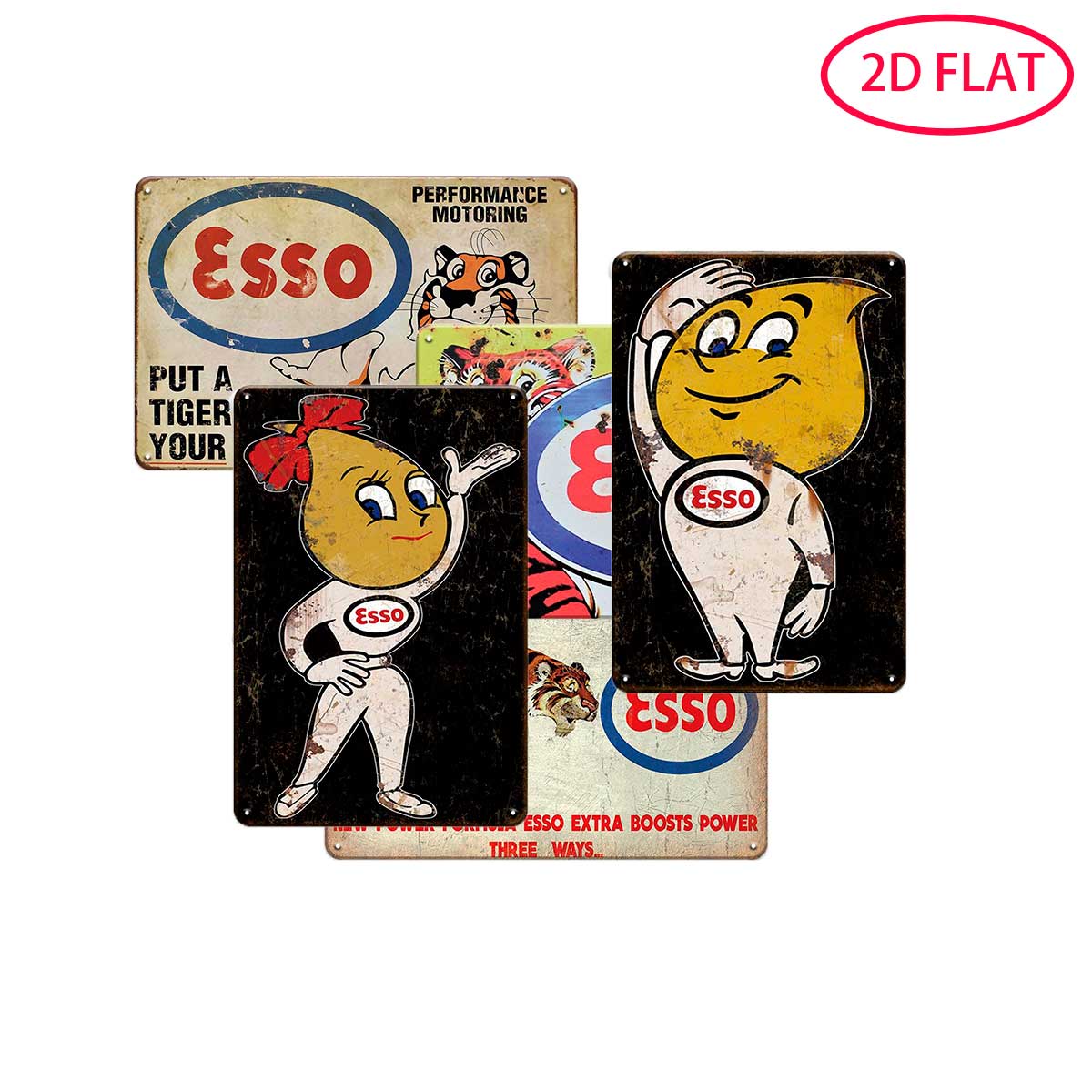 Vintage Collectible Tins - 5pcs, 2D Flat Metal Tin Signs,