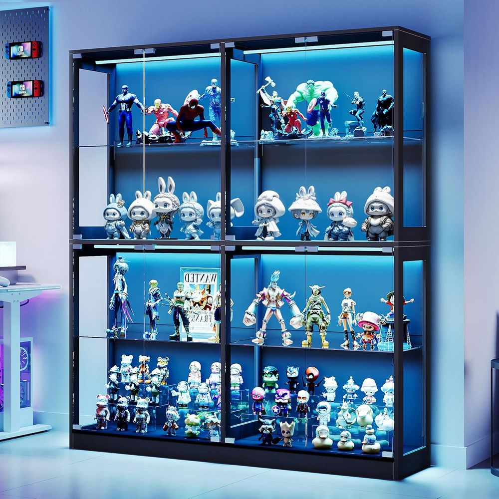 Collectible & Vintage Dolls For Halloween - 4-Tier LED-Lit Glass Shelf Cabinet for