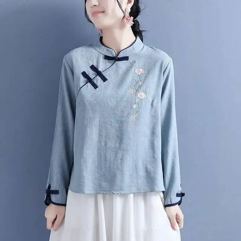 Vintage Collectible Buttons - Vintage Embroidery Shirts Women Long Sleeves