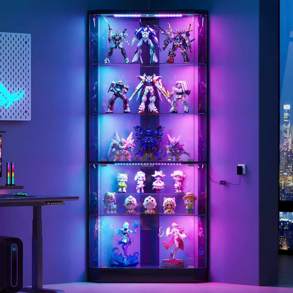 Collectible & Vintage Dolls For Halloween - 5-Tier LED RGB Lighted Glass Shelf