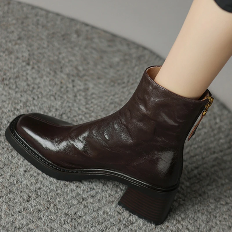 Vintage Zipper - Autumn Vintage Thick Heel Women Ankle