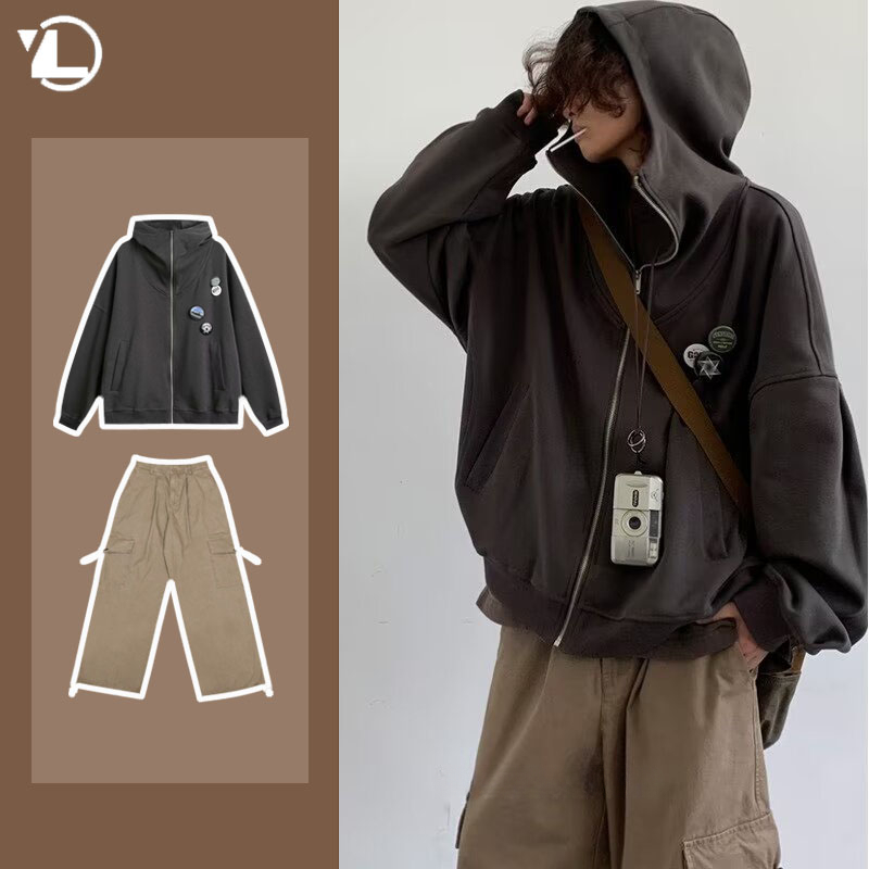 Autumn College Casual Set Men  - Vintage Zip Hoodie incelemesi ve fiyatı