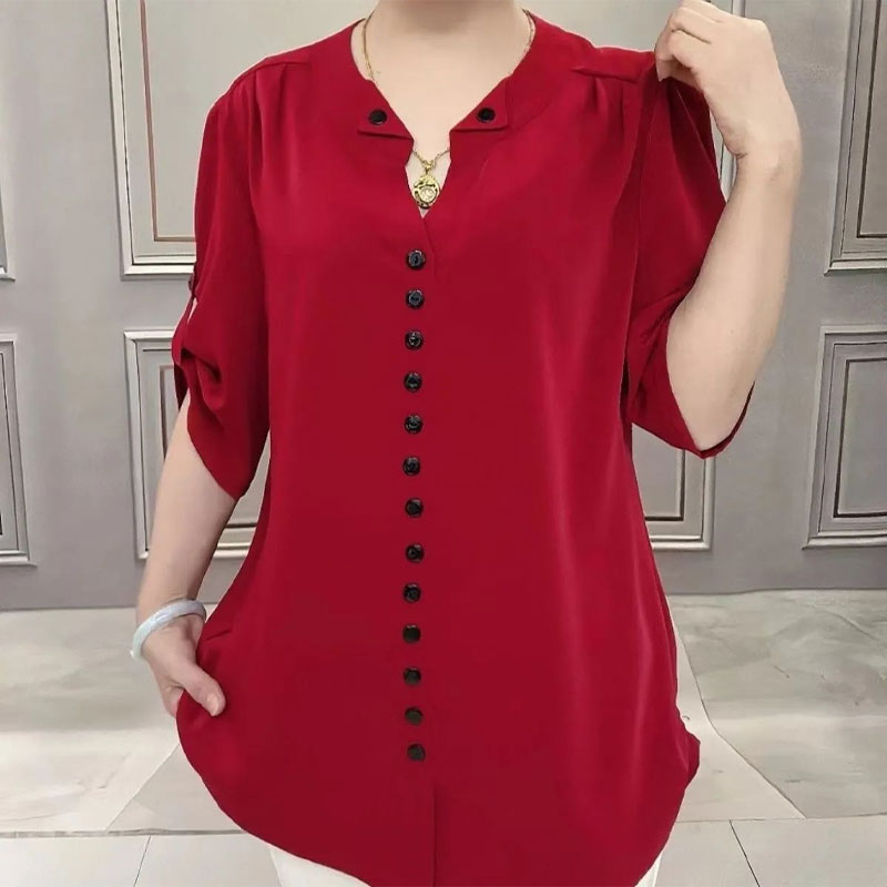 Basic Loose V-Neck Blouse Comm - Vintage Collectible Buttons incelemesi ve fiyatı