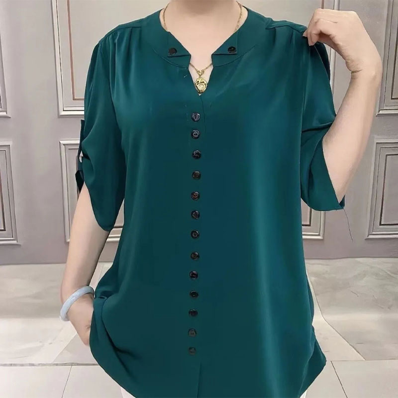 Basic Loose V-Neck Blouse Comm - Vintage Collectible Buttons incelemesi ve fiyatı