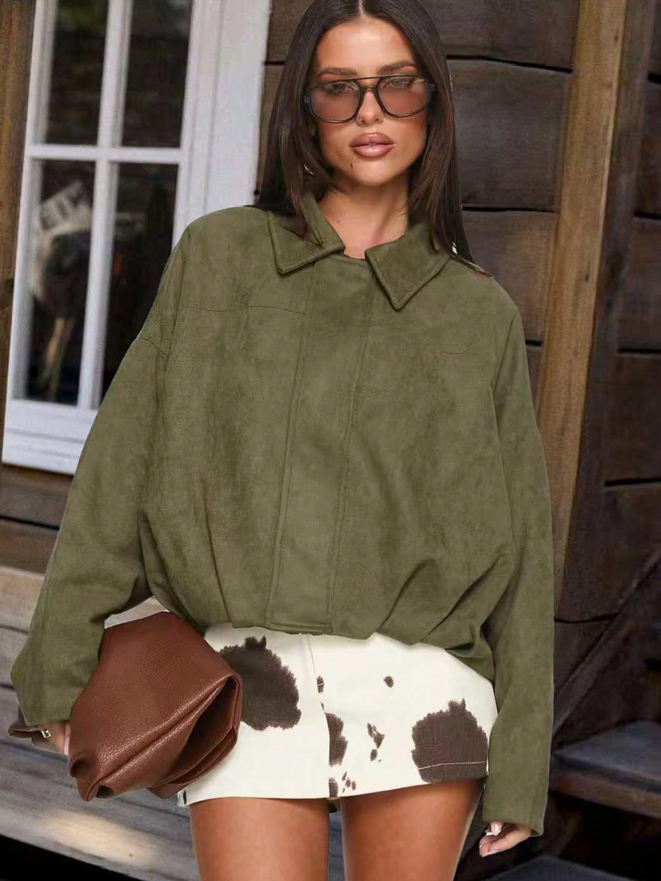 Olive Green Suede Bomber Jacke - Vintage Zipper incelemesi ve fiyatı