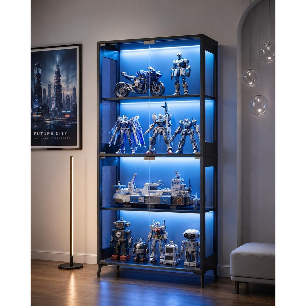 4-Tier Glass Display Cabinet w - Collectible & Vintage Dolls For Halloween incelemesi ve fiyatı