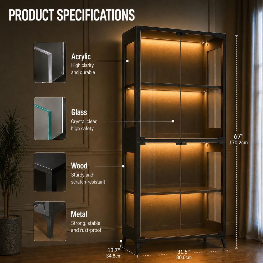 4-Tier Glass Display Cabinet w - Collectible & Vintage Dolls For Halloween incelemesi ve fiyatı