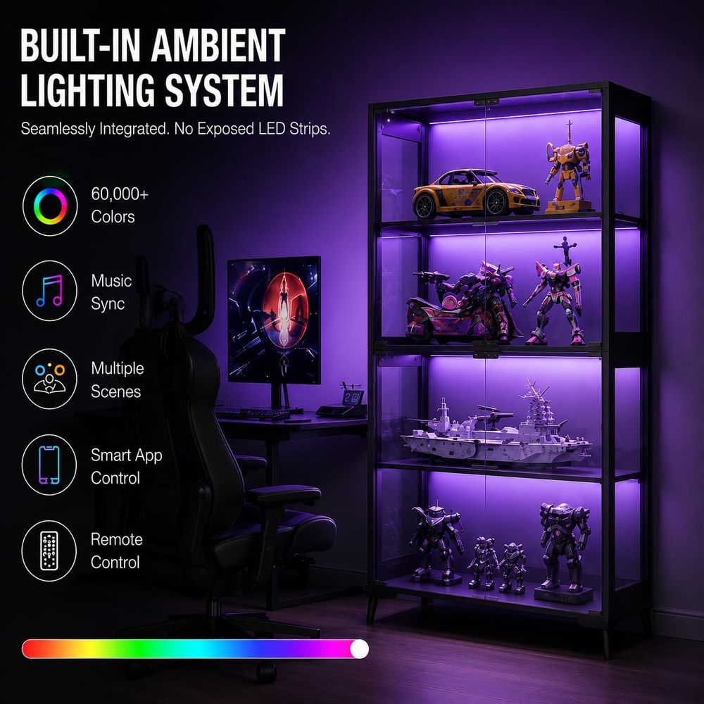 4-Tier Glass Display Cabinet w - Collectible & Vintage Dolls For Halloween incelemesi ve fiyatı